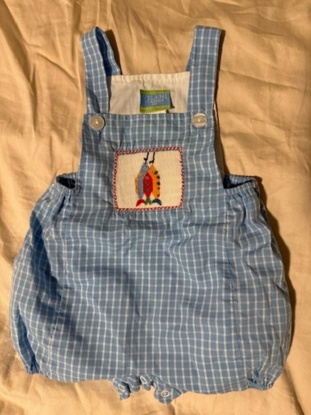 Velani Classics Smocked Fishing Lure Romper for Baby Boy